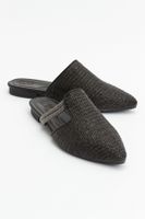 LuviShoes PESA Black Women's Slippers with Straw Stones