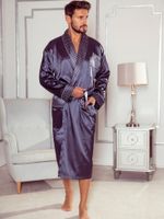 Men's bathrobe De Lafense 940 Satin M-4XL navy blue 042