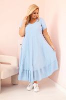 Kesi Włoski Sukienka damska plus size z krótkim rękawem i falbaną z lekkiej wiskozy niebieska