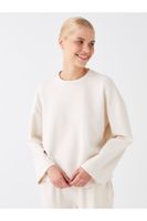 LC Waikiki Women's Crew Neck Plain Long Sleeve Oversize Crop Sweatshirt