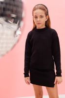 DEFACTO Girl Black Crew Neck Slit Knitwear Sweater