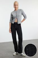 Trendyol Black Suede Look High Waist Straight Jeans