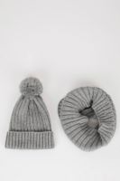 DEFACTO Baby Boy 2-Piece Set Knitted Scarf Pompom Beanie