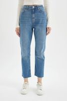 DEFACTO Mary Vintage Straight Fit High Waist Cut-Off Ankle Length Jean Washed Trousers