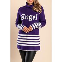 Langer Gestreifter Pullover Mit Patch, Lila