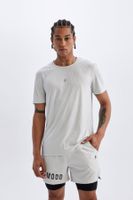 DEFACTO Fit White Slim Fit Slim Cut Crew Neck Printed Sports Short Sleeve Basic T-Shirt