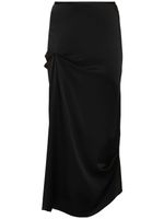 Draped Pleat Satin Midi Skirt