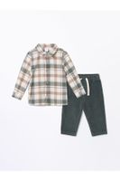 LC Waikiki Long Sleeve Baby Boy Plaid Shirt and Pants 2-Piece Set