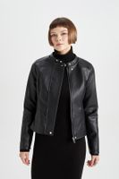 DEFACTO Water Repellent Zipper Faux Leather Biker Jacket