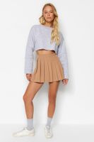 Trendyol Camel Pleated Woven Short Skirt