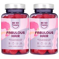 Vitamine für die Haare Fabulous Hair 2er Pack mit 6000 mcg Biotin, Selen und Zink. 2x60 Gummibärchen, Vegan | BeSoHappy Sensilab