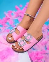 Resti Fuchsia women's slippers with decorated clasps. Olimika - Footwear