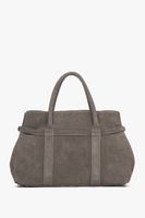 Estro: Ciemnobeżowa torebka damska na ramię typu tote z włoskiego weluru naturalnego Premium