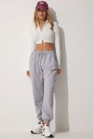 Happiness İstanbul Women's Gray Sweatpants with Pockets