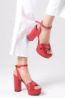 Mio Gusto Ellis Women's Red Cross-Style Platform Heeled Sandals