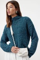 Trendyol Petrol Soft Textured Cotton Knitwear Sweater