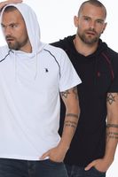 DOUBLE SET T8570 DEWBERRY HOODED MEN'S T-SHIRT-WHITE - NAVY BLUE