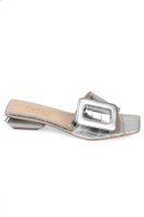 Capone Outfitters Capone Short Heel With Buckle, Silver Women's Slippers