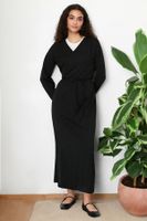 Trendyol Black Belted Double Breasted Knitted Prayer Dress