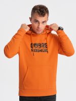 Ombre Men's kangaroo sweatshirt with hood and print - orange