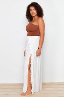 Trendyol Curve Ecru Maxi Length Woven Tassel Slit Detailed Beach Wear Skirt