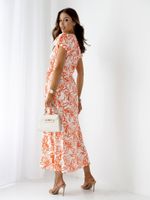 Resti Patterned Women's midi dress with short sleeves, a wrap neckline, and a belt