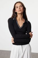 Trendyol Black Knitwear Collar Detailed Fitted Flexible Knitted Blouse