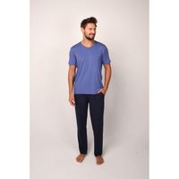 Men's Pyjamas Dallas, Short Sleeves, Long Pants - Blue/Navy Blue