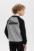 DEFACTO Boys College Collar Embroidered Snap Closure Double Pocket Seasonal Light Thin Bomber Cardigan