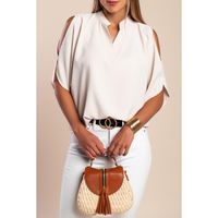 Elegante Lockere Bluse Mit "V" Ausschnitt, Creme