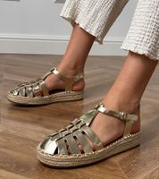 D/CEO Golden faux leather gladiator espadrille sandals Talejda