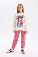 DEFACTO Girl 2-Piece Set Crew Neck Printed Sweatshirt Elastic Waist Tracksuit Bottoms