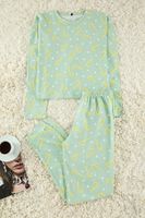 Trendyol Mint 100% Cotton Christmas Themed Knitted Pajama Set