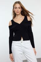 Trendyol Black Crop V Neck Knitwear Cardigan