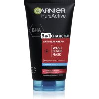 Garnier Pure Active črna maska za obraz proti črnim pikicam in aknam z aktivnim ogljem 3v1 150 ml