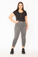 Şans Women's Plus Size Smoked High Waist Jeans with Washing Waist Detailed