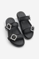 Marjin Women's Double Strap Stony Daily Slippers Yerpe Black