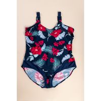 Plus Size Einteiliger Badeanzug Mit Blumendruck, Blau
