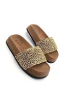 Marjin Women's Hand Knitted Cork Patterned Sole Daily Slippers Linta Gold