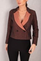 armonika Women's Orange Double Breasted Collar Two Color Cachet Crop Jacket