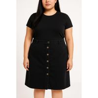 Plus Size Traper Suknja S Gumbima, Crna