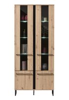 Vysoká vitrína s osvetlením nathan - dub artisan/čierna