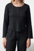 Trendyol Anthracite Melange Waffle Fabric Knitted Pajama Set