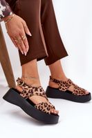Boto Női Szandál Leopárd Mintás Eko Velúr Platformon Barna Karonia