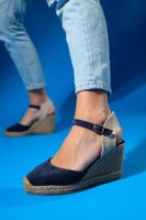 LuviShoes SINTA Denim Blue Suede Leather Women's Heeled Sandals