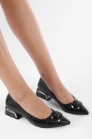 Shoeberry Women's Siena Black Skin Buckled Ballerinas