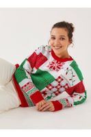 LC Waikiki Women's Christmas Themed Crew Neck Long Sleeve Knitwear Sweater