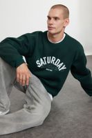 Trendyol Emerald Green Oversize/Wide Cut Text Printed Sweatshirt