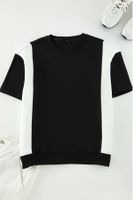 Trendyol Black-Ecru Oversize/Wide Cut Color Block Thick T-shirt with Inside Raised Hem