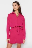 Trendyol Fuchsia Tkana sukienka mini koszula z paskiem